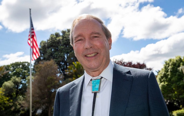 New United States Ambassador Tom Udall wearing a traditional Navajo bolo tie, in the sacred colours of turquoise and silver. (Photo / Mark Mitchell)