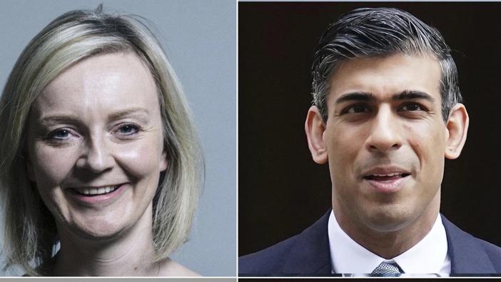The remaining two candidates in the Conservative Party leadership race, Liz Truss, left, and Rishi Sunak. Photos / Conservative Party, via AP