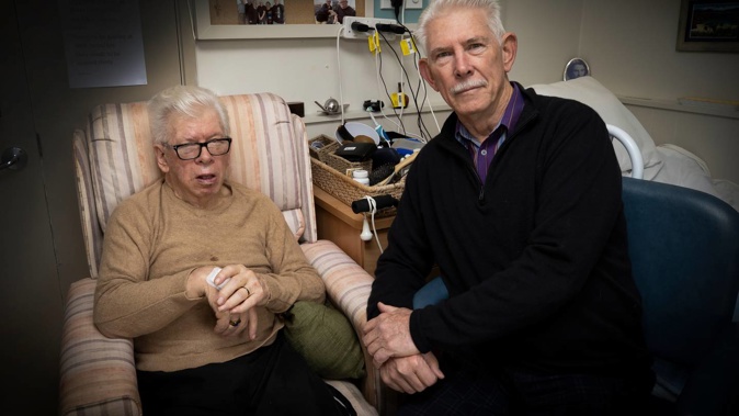 Auckland's Peter Donnelly (right), seen here with his brother Michael, has been left confused and frustrated after trying to book his second vaccination appointment. Photo / File