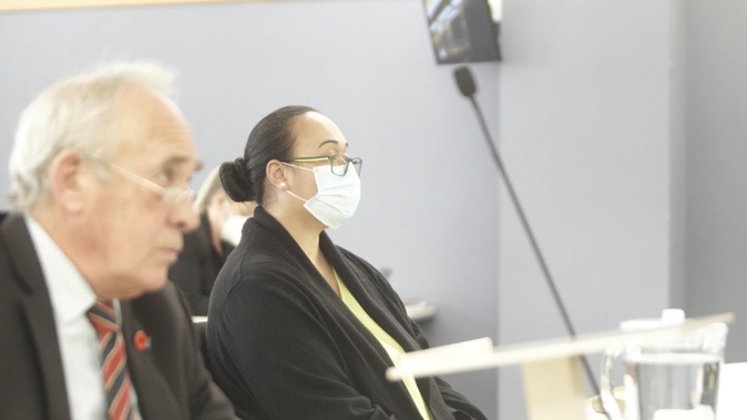 Lucilla Brunt sat alongside her defence lawyer Michael Antunovic at today's reserved decision. (Photo / Hazel Osborne)