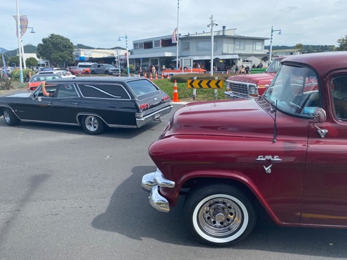 Traffic is heavy in and around Whangamatā as classic vehicles arrive for the Repco Beach Hop Festival.