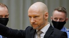 Norwegian mass killer Anders Behring Breivik arrives in court on the first day of a hearing where he is seeking parole. (Photo / AP)