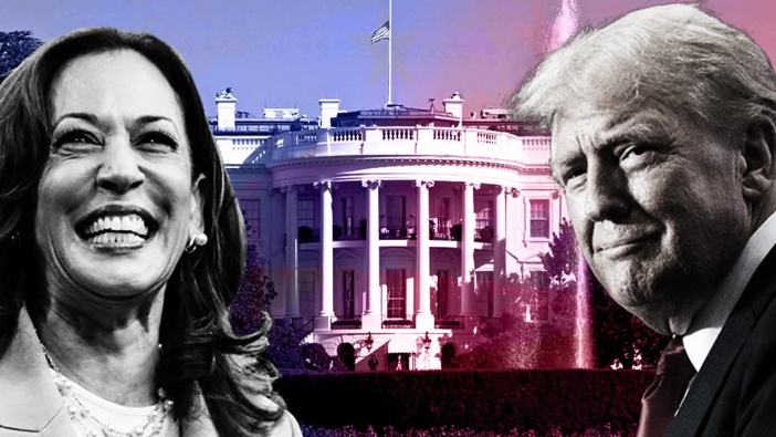 Kamala Harris faces off against Donald Trump in the 2024 US election today. Illustration / Phil Welch