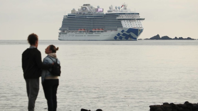 Majestic Princess - the first cruise ship to call into the Bay of Islands since the Covid-19 pandemic - was rife with the virus when it docked in the area this week. Photo / Peter de Graaf
