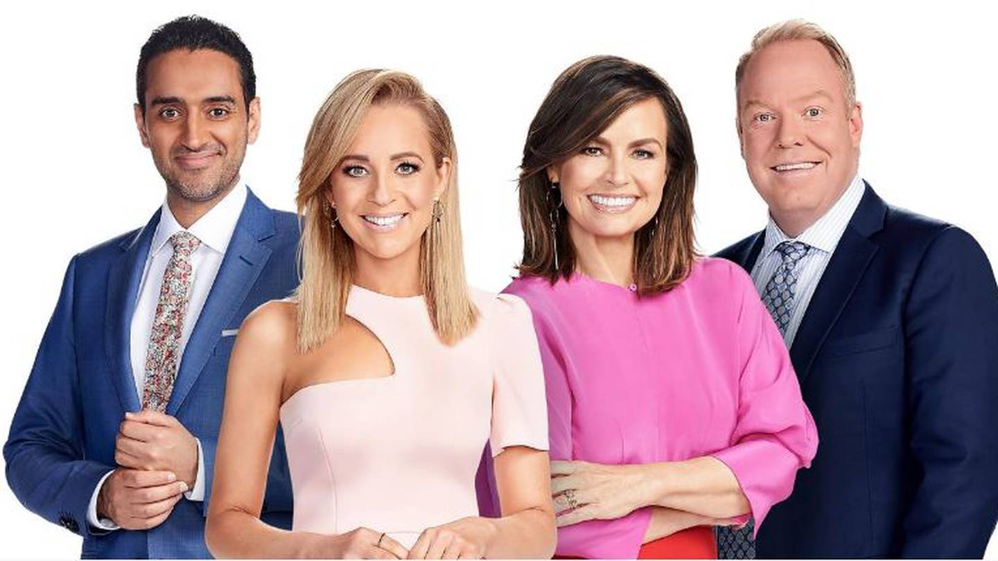 Australia's The Project team has now lost it's two leading female hosts. From left, Waleed Aly, Carrie Bickmore, Lisa Wilkinson and Peter Helliar. Photo / Ten