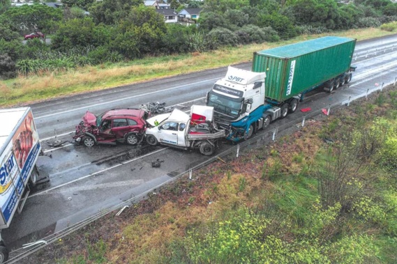 The aftermath of the Hawke's Bay Expressway crash that killed Caleb Baker, 22.