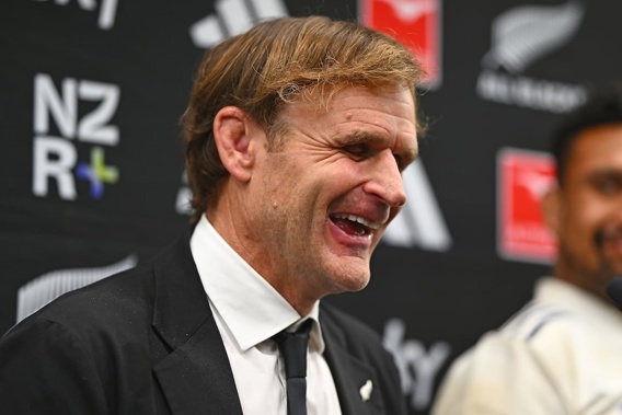 Scott Robertson shows his feelings after the All Blacks victory over France in Wellington. Photo / Photosport