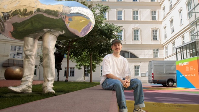 Austrian artist Jonas Griessler's project reduced the ground temperature from 31C to 20C using bright colours. Photo / Alex Halada, AFP