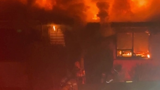 The fatal fire fully engulfed the home on Oranga St last night. Photo / Supplied