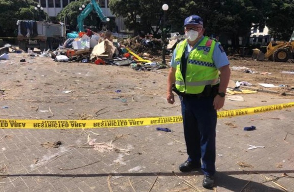 Sergeant Tony Woodbridge, of Oamaru, stands in Parliament grounds the day after the protest was shut down by police. Photo / Supplied