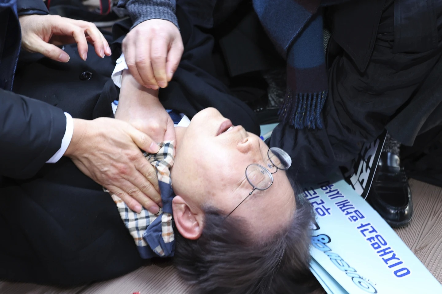 South Korean Opposition Leader Lee Jae Myung Is Seen After He Was Injured In Busan, South Korea. Photo / AP