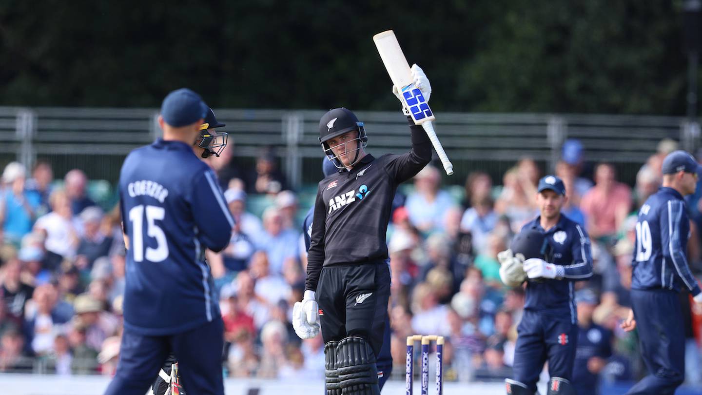 Finn Allen scores a half-century against Scotland. Photo / Photosport