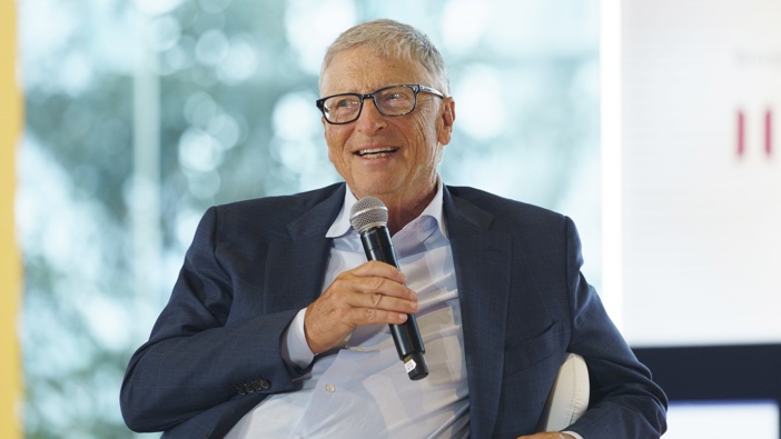 Bill Gates, chair of the Gates Foundation, speaks during a fireside chat at an ATxInspire event in Singapore, on Tuesday, May 6, 2025. Photographer: Ore Huiying/Bloomberg via Getty Images