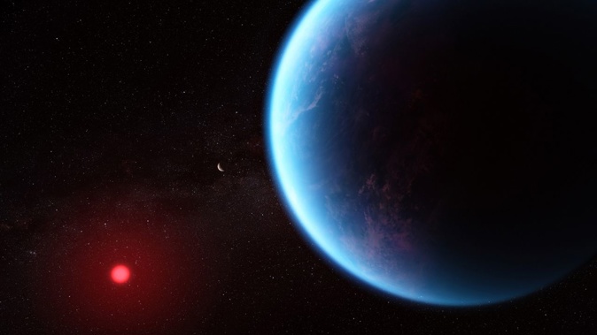 NASA shared an illustration representing exoplanet K2-18b (right) orbit around its dwarf star. NASA/ESA/CSA/Joseph Olmsted (STScI)