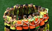 The Phoenix huddle together during the A-League Women Grand Final match between Melbourne City and Wellington Phoenix at AAMI Park, on May 16, 2026, in Melbourne, Australia. (Photo by Josh Chadwick/Getty Images)
