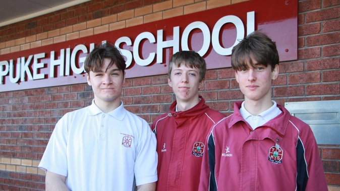 Te Puke High School students, from left, Adam Williams, Josiah Hungerford and Nick Barr (Braeden Walker absent).