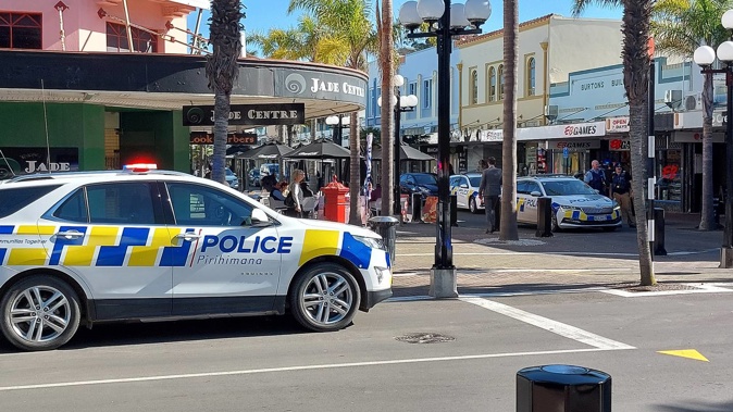 Police spoke with several people and took one person into custody. Photo / James Pocock