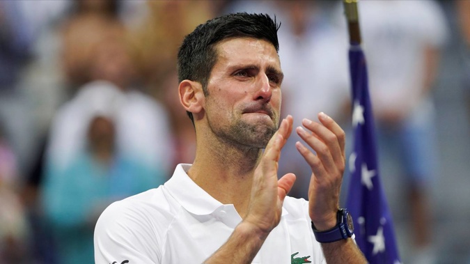 Novak Djokovic reacts to the crowd after losing to Daniil Medvedev in the men's singles final of the US Open. (Photo / AP)
