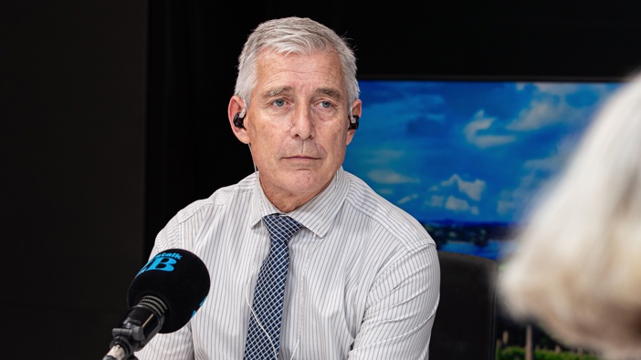 Air NZ CEO Greg Foran in the ZBNewstalk studio with Kerre Woodham. Photo / Jason Dorday