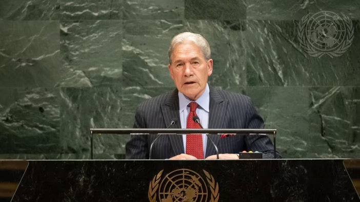 Winston Peters spoke at the UN General Assembly in New York on Saturday, where he told the world New Zealand would not back a call for Palestinian statehood at this time. Photo / United Nation