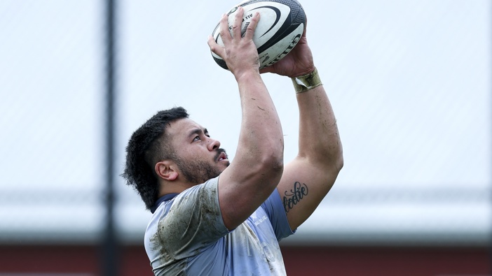 Asafo Aumua in action during a New Zealand All Blacks training session at NZCIS on July 02, 2024 in Wellington, New Zealand. (Photo by Hagen Hopkins/Getty Images)