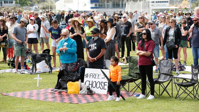 More than 1000 people turned out to the FreedomNZ protest at Kensington Park in Whangārei on Saturday. (Photo / Michael Cunningham)