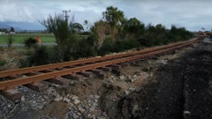 Flood damaged railway lines at Fairdown, just north of Westport, in the aftermath of the July 2021 flood. (Photo / Geoff Mackley)