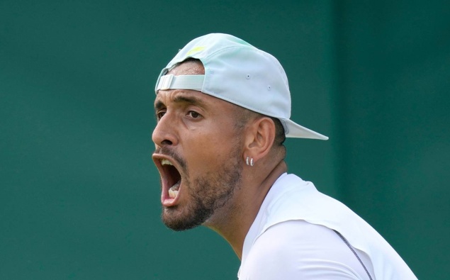 Australia's Nick Kyrgios celebrates retaining a service game during the singles tennis match against Britain's Paul Jubb on day two of the Wimbledon tennis championships. (Photo / AP)
