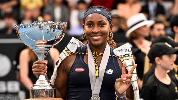 Coco Gauff celebrates winning the ASB Classic. Photo / Photosport
