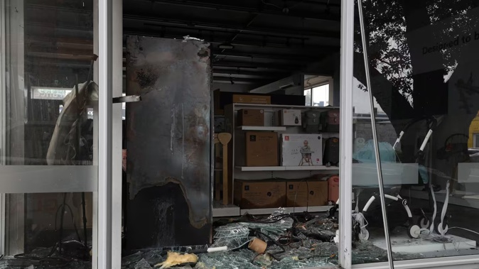 A Newmarket shop was damaged after an early morning fire on Sunday. Photo / NZ Herald