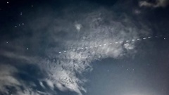 A lucky photographer captured a train of SpaceX's Starlink satellites on camera last night above Auckland. Photo / Sky Stansfield