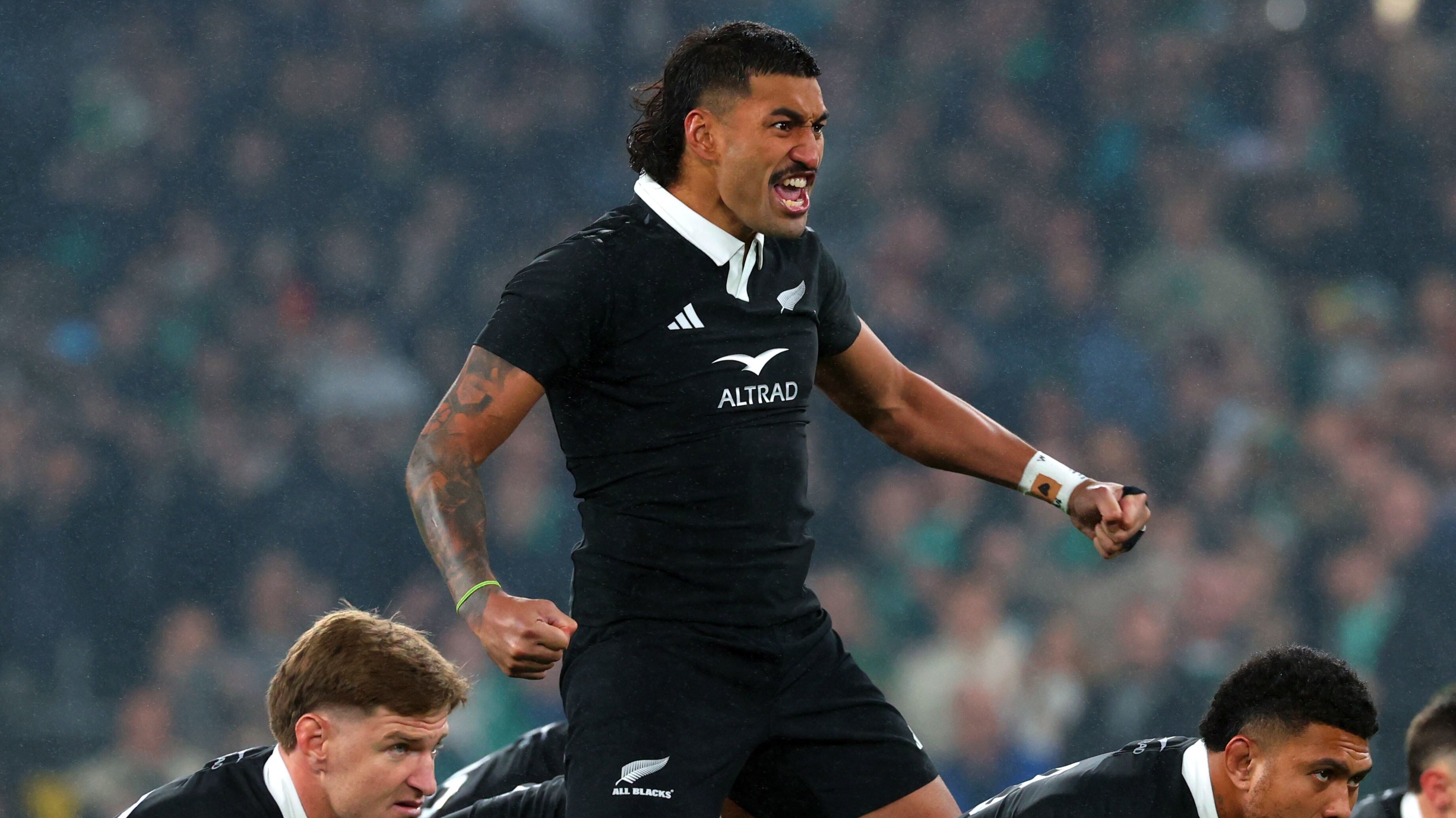 Rieko Ioane leads the haka against the Irish. Photo / Photosport