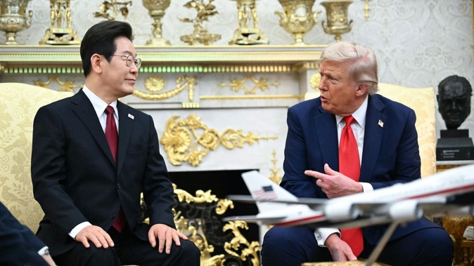 US President Donald Trump speaks during a bilateral meeting with South Korean President Lee Jae Myung in the Oval Office of the White House in Washington, DC, on August 25. Photo / Mandel Ngan, AFP
