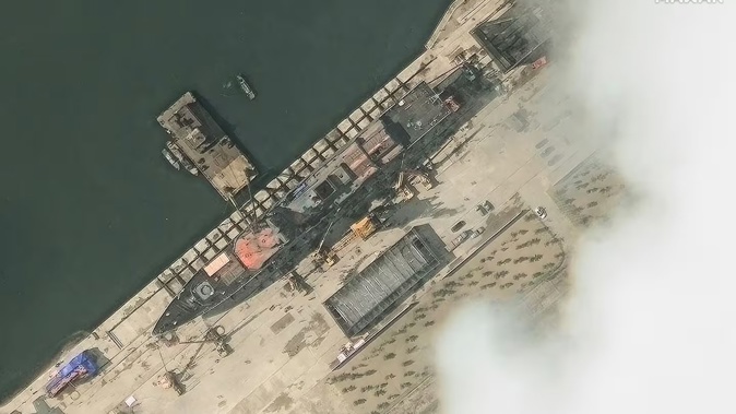 This satellite image shows the North Korean warship at the harbour in Chongjin before the launch mishap. Photo / AFP