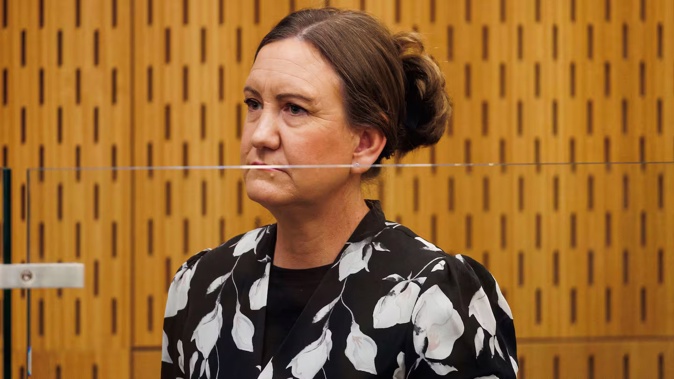 Lauren Dickason appears for sentencing in the High Court at Christchurch for the murder of her three children. Photo / Pool