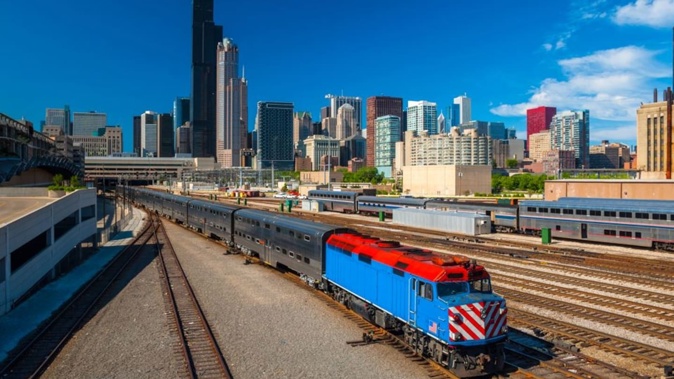 A train leaves Chicago Union Train Station. The Illinois city could become the third in the US to get a military deployment under the Trump Administration. Photo / Getty Images