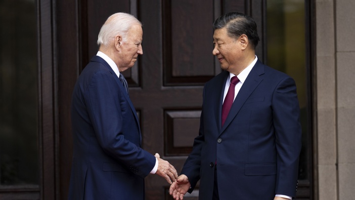 President Joe Biden greets China's President President Xi Jinping at the Filoli Estate in Woodside, Calif. Photo / AP