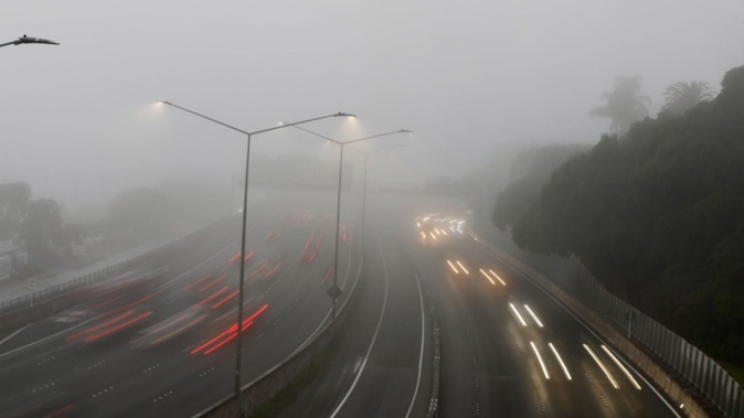 Thick fog has blanketed Auckland this morning and is expected to cause travel disruptions across the city. Auckland Harbour Bridge and SH1 fog. Photo / Michael Craig 18 July 2024