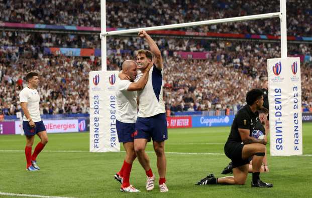 Damian Penaud of France celebrates after winning the Rugby World Cup France 2023 match between France and New Zealand. Photo / Getty Images