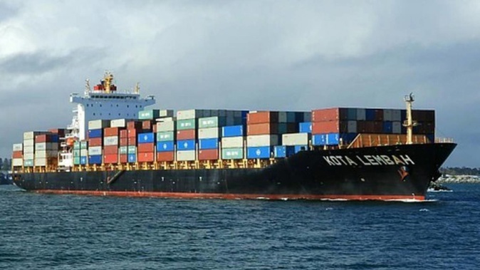 The Kota Lembah container ship suffered hull damage when a smaller fishing boat collided with it around 130km off the coast of the Bay of Plenty. Photo / Supplied