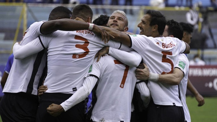 Anthony Contreras of Costa Rica celebrates with teammates after scoring during World Cup qualifying. Photo / Getty