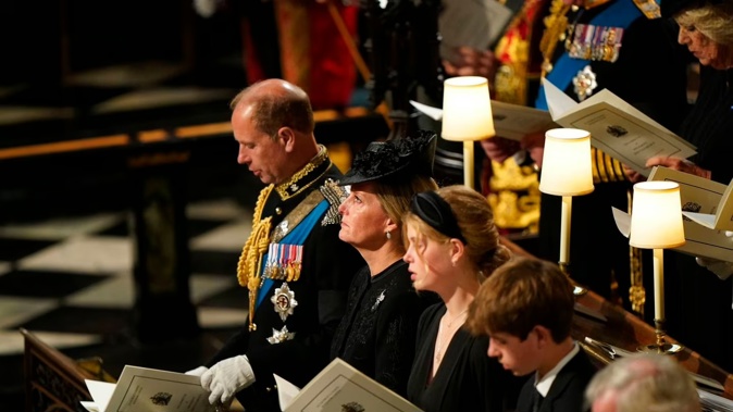 From left, Prince Edward, the Duke of Wessex, Sophie, Countess of Wessex, Lady Louise Windsor and James, Viscount Severn. Photo / AP