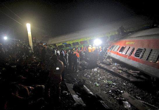 Rescuers work at the site of passenger trains accident, in Balasore district, in the eastern Indian state of Orissa, Saturday, June 3, 2023.Two passenger trains derailed in India, killing more than 200 people and trapping hundreds of others inside more than a dozen damaged rail cars officials said. Photo / AP