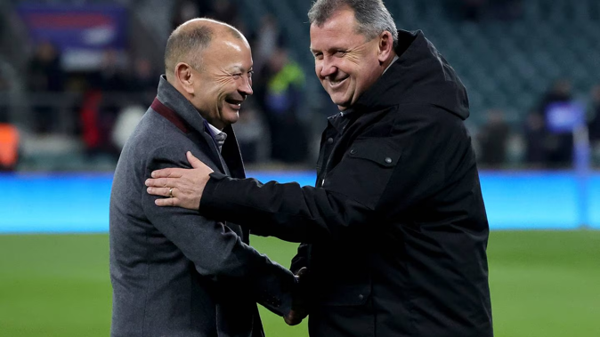 Former England coach Eddie Jones and All Blacks coach Ian Foster ahead of the test at Twickenham last year. Photo / Getty