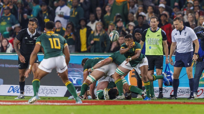 Grant Williams of the Springboks in action during the Castle Lager Rugby Championship match between South Africa and New Zealand at Emirates Airline Park on August 31, 2024 in Johannesburg, South Africa. (Photo by Dirk Kotze/Gallo Images/Getty Images)