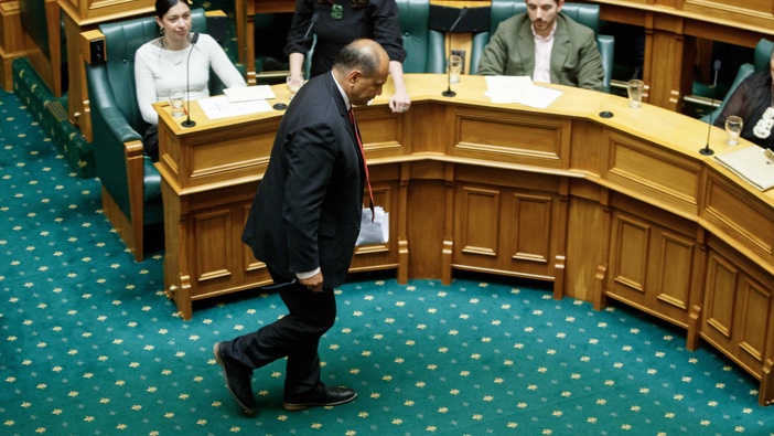Senior Labour MP Willie Jackson walking out after being told to leave the House by The Speaker during the first reading of the Treaty Principles Bill. Photo / Mark Mitchell