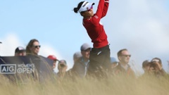 Lydia Ko of New Zealand tees off on the 15th hole during Day One of the AIG Women's Open at Muirfield. Photo / Getty