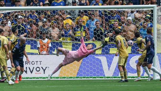 Auckland City's Christian Gray scores against Boca Juniors at the Fifa Club World Cup. Photo / Photosport