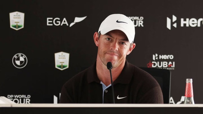 Rory McIlroy of Northern Ireland looks on in a press conference prior to the Hero Dubai Desert Classic in Dubai. Photo / Getty