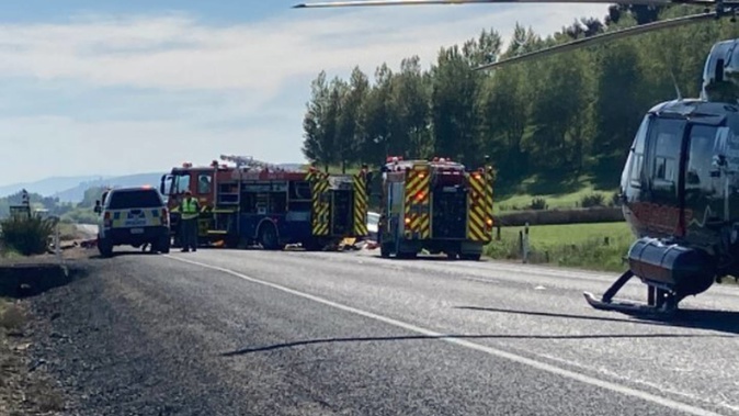 Emergency teams at the site of a serious car crash near Dunedin. (Photo / Otago Daily Times)